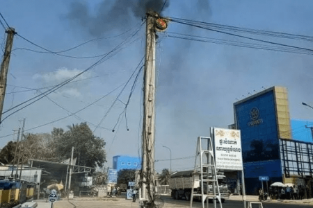 Blackout In Svay Rieng After Power Pole Fire