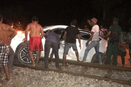 Battambang Train Hits Prius