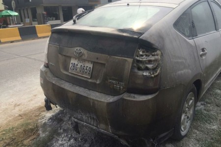 Prius Set Alight On Phnom Penh Street