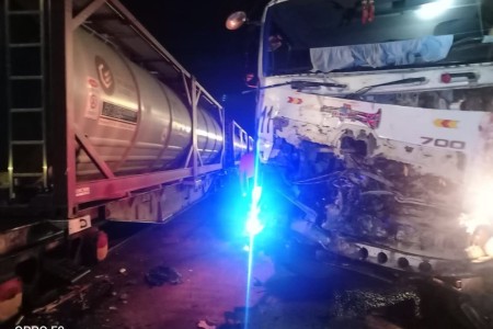 Mixer Hits Cargo Train In Kampot City