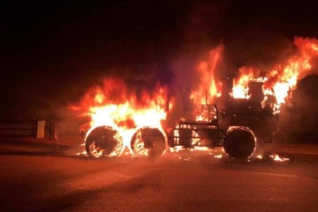 Container Truck Burns After Road 4 Crash