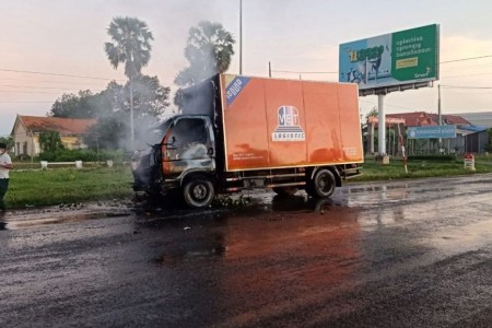 Virak Buntham Truck Hits Moto Rider & Catches Ablaze