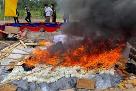 Seized Drugs Burned In Sihanoukville